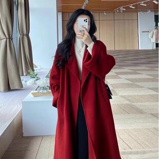 2024新款 高级感红色双面羊绒大衣女秋冬季 小个子羊毛呢子毛呢外套