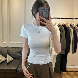 短袖 辣妹 t恤女韩2025早春白色新款 小众设计感ins风上衣小圆领修身