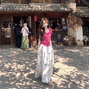 2025年新款 夏季 女搭配一整套度假风穿搭独特绝美碎花裙子时尚 套装