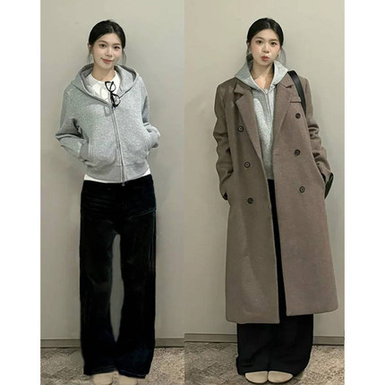 灰色短款卫衣外套女秋冬季正肩上衣春秋款连帽开衫加绒大衣内搭秋
