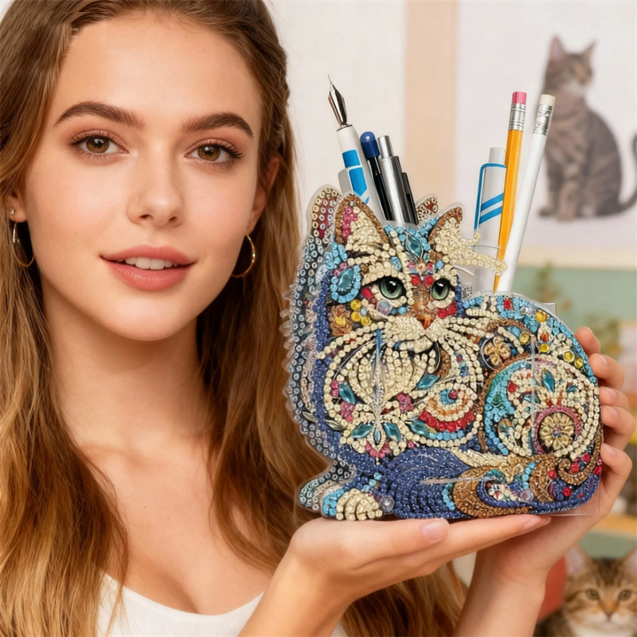 笔筒收纳盒办公室桌面2026新款自己手工贴贴点钻钻石画轻奢高级感,居家布艺,笔筒,淘宝优惠券,粉丝福利购,淘宝优惠卷