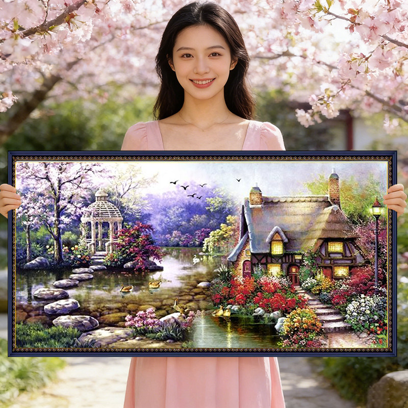 欧式油画2026新款自己手工刺绣高级感十字绣线绣满绣客厅梦幻家园