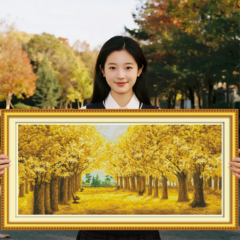 黄金满地满绣风景十字绣线绣大幅客厅简约现代秀卧室欧式温馨挂画