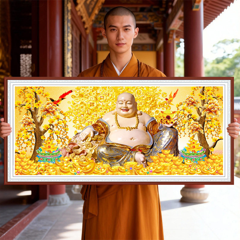 弥勒佛笑口常开佛像2026新款自己手工刺绣十字绣线绣客厅菩萨招财