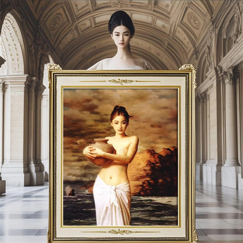 抱陶女2021新款刺绣美女油画人物