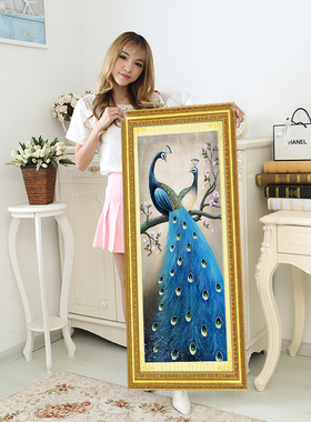 孔雀图案2026年新款自己手工刺绣十字绣线绣满绣客厅入户玄关竖版