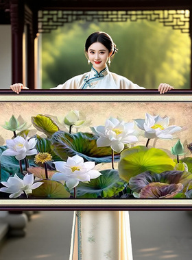 荷花2026新款手工刺绣打发时间高级感十字绣线绣客厅风景满绣莲花