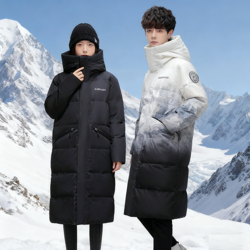 千仞岗2025新款羽绒服男中长款情侣款雪山渐变加厚保暖2025冬外套