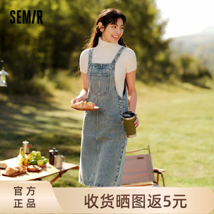 森马牛仔背带裙女做旧复古街头潮流春2024盐系开叉连衣裙女生学院