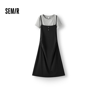 [商场同款]森马连衣裙女纯色短上衣收腰吊带裙2025新款夏季两件套