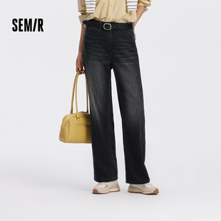女分割阔腿裤 森马牛仔裤 显瘦2025新款 秋季 森柔牛仔 长裤 商场同款