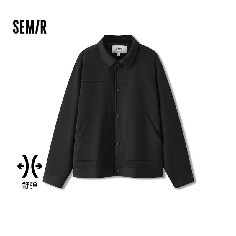 森马简约纯色工装针织夹克外套男