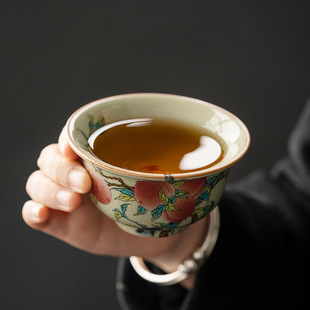 老陶泥仿古汝窑功夫茶具品茗杯陶瓷个人品茗杯开片可养主人茶杯