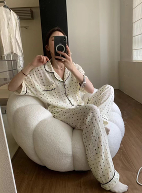 METWO舒适居家 泡泡棉睡衣女2024新款夏季薄款休闲短袖家居服套装