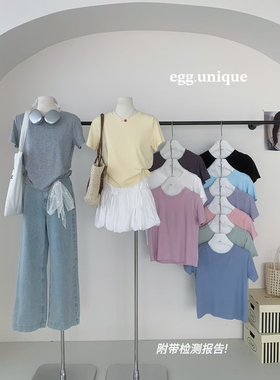 egg11色桑蚕丝圆领短袖t恤女夏新纯色打底内搭半袖白色正肩上衣潮