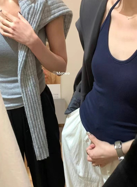 2025夏好看”metwo修身细肩带背心女带胸垫内搭外穿美背吊带背心