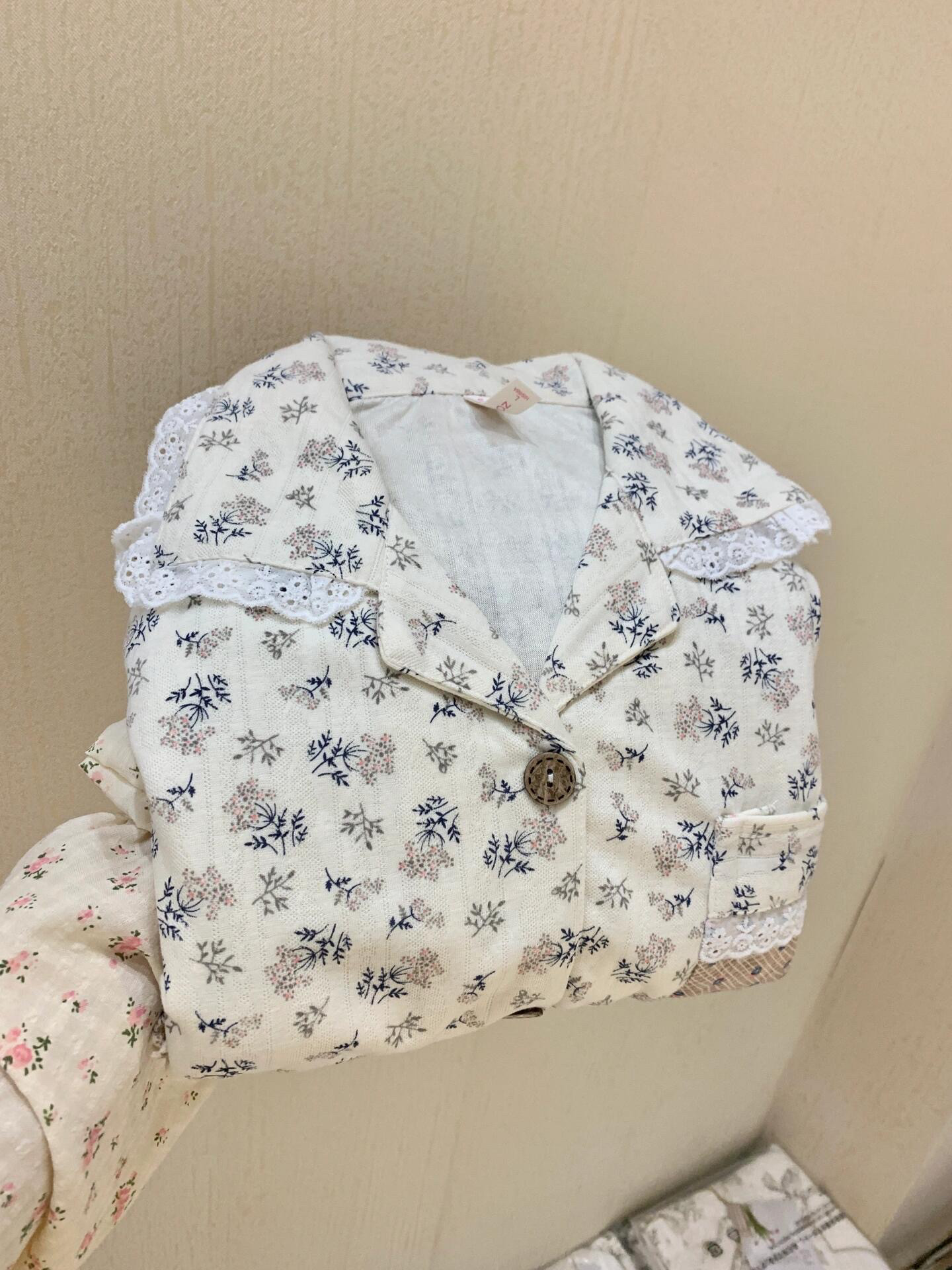 【提花奶皮碎花】田园蕾丝家居服早春新款舒适可外穿睡衣套装女图片