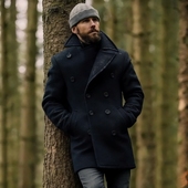 呢大衣秋冬呢料外套时尚 2025欧美跨境男装 长袖 中长款 英伦男士