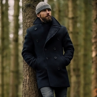 呢大衣秋冬呢料外套时尚 2025欧美跨境男装 长袖 中长款 英伦男士