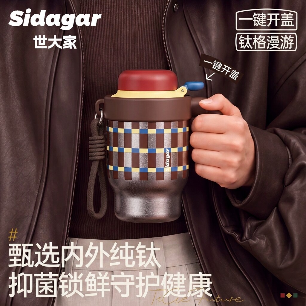 世大家复古牛马钛杯纯钛吸管保温杯子女生高颜值闺蜜生日礼物水杯