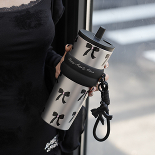 女高颜值陶瓷内胆保冷水杯便携咖啡杯子 世大家吸管保温杯2025新款