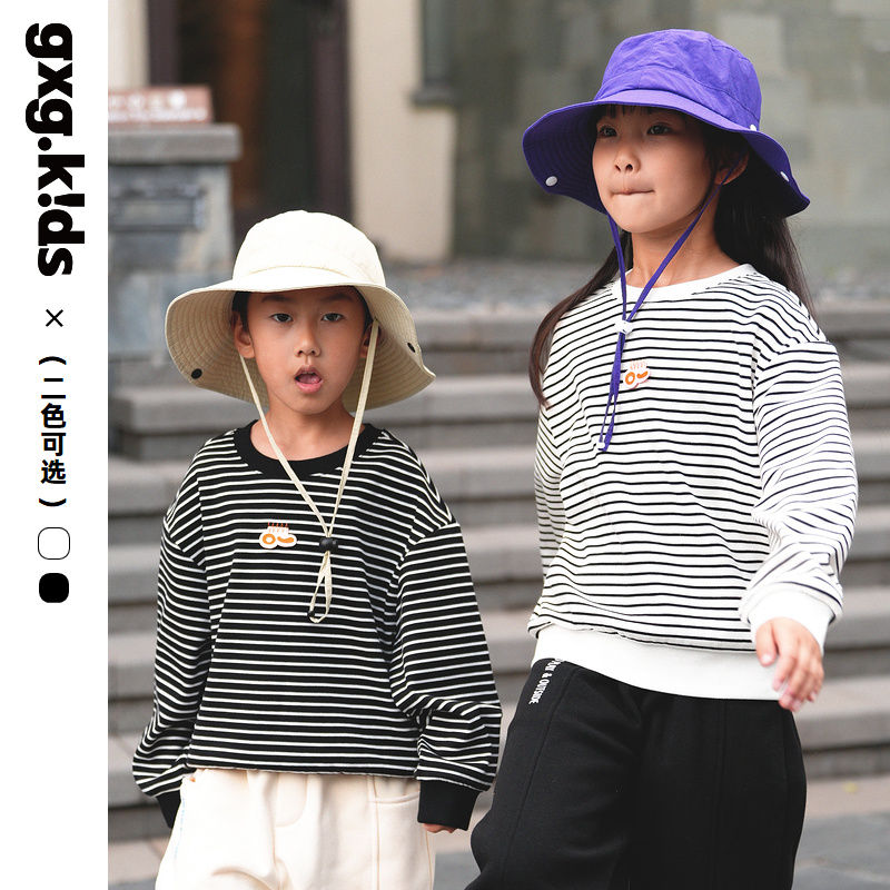 [2色可选]gxgkids童装儿童卫衣秋冬新品男女童洋气条纹全棉卫衣