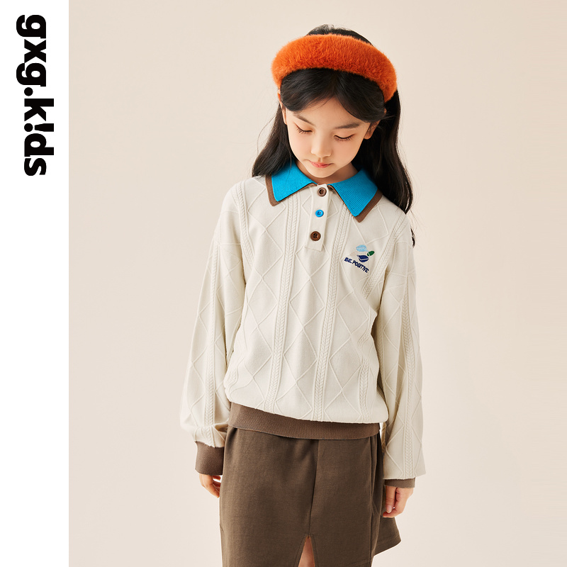 gxgkids童装儿童毛衣秋新品男女童洋气撞色舒适低领毛衫上衣潮