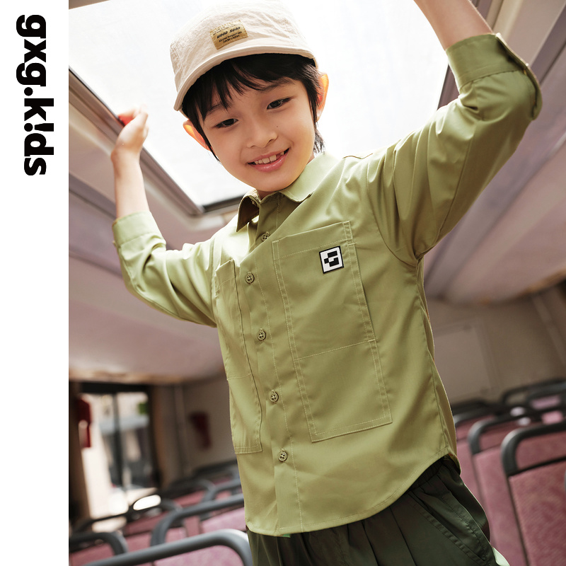 gxgkids童装儿童衬衫春新品洋气纯色男童洋气长袖衬衣内搭上衣