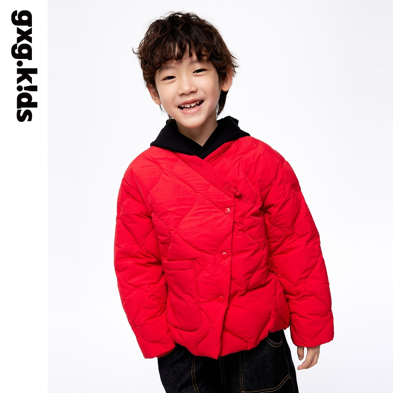 gxgkids童装儿童羽绒服冬季新款中国风过红色外套男女童
