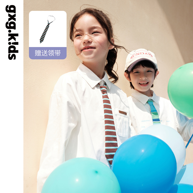 [赠领带]gxgkids童装儿童连衣裙秋新品女童洋气学院风衬衫裙子