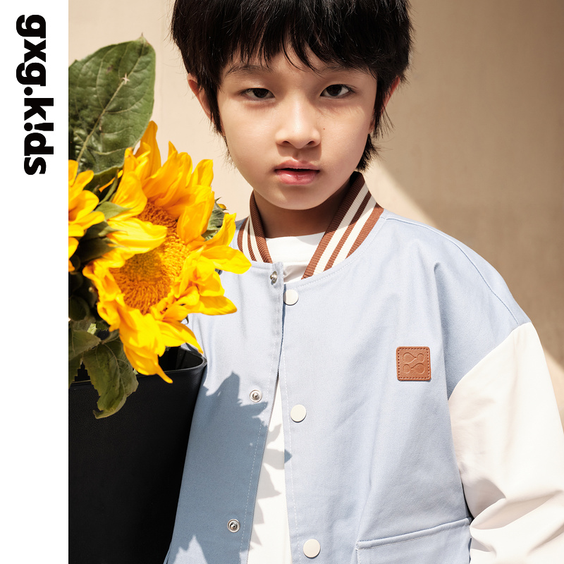 gxgkids儿童外套秋新款男女童棒球服宽松上衣中大童拼接圆领潮