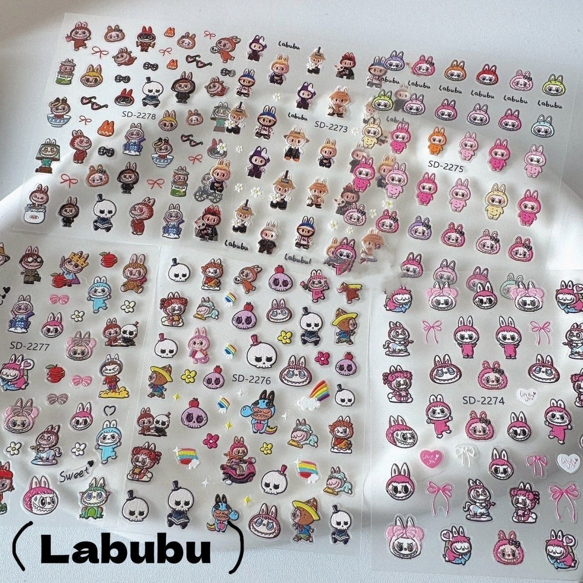 labubu拉布布潮玩美甲贴纸可爱5d浮雕立体水杯笔杆相机ccd装饰贴