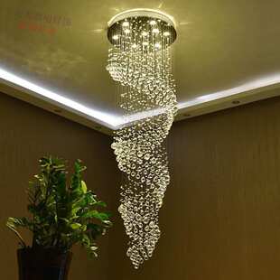 网红楼梯灯长吊灯水晶灯吊线复式led旋转楼梯别墅客厅楼中楼大吊