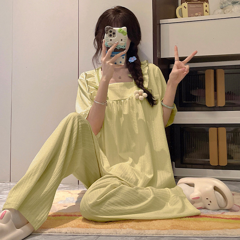 带胸垫睡衣女童夏季纯棉短袖长裤