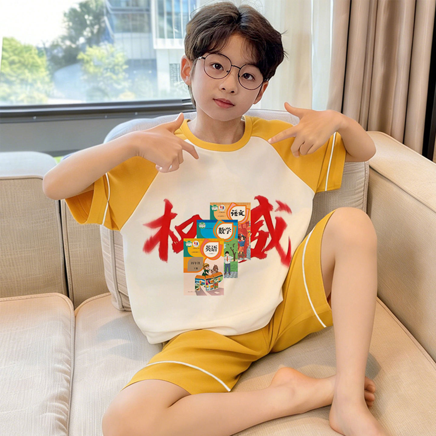 搞笑纯棉短袖夏季抽象男童家居服