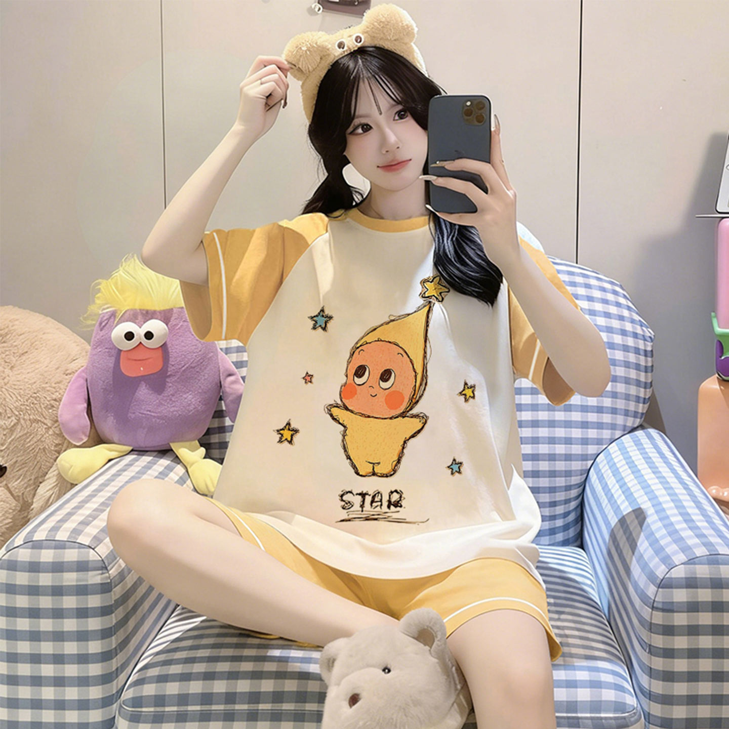 纯棉短袖学生夏季卡通少女家居服