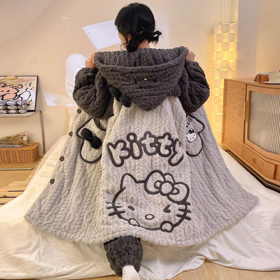 女kt猫珊瑚绒加绒加厚冬季家居服