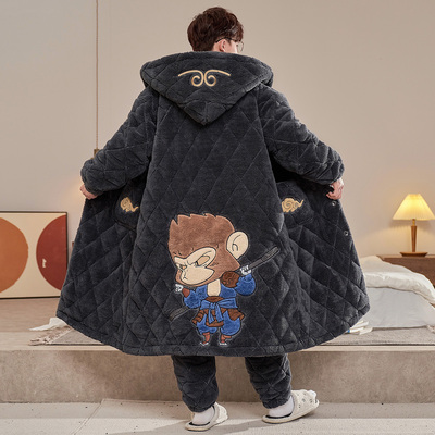 冬季男款三层夹棉加厚孙悟空睡袍