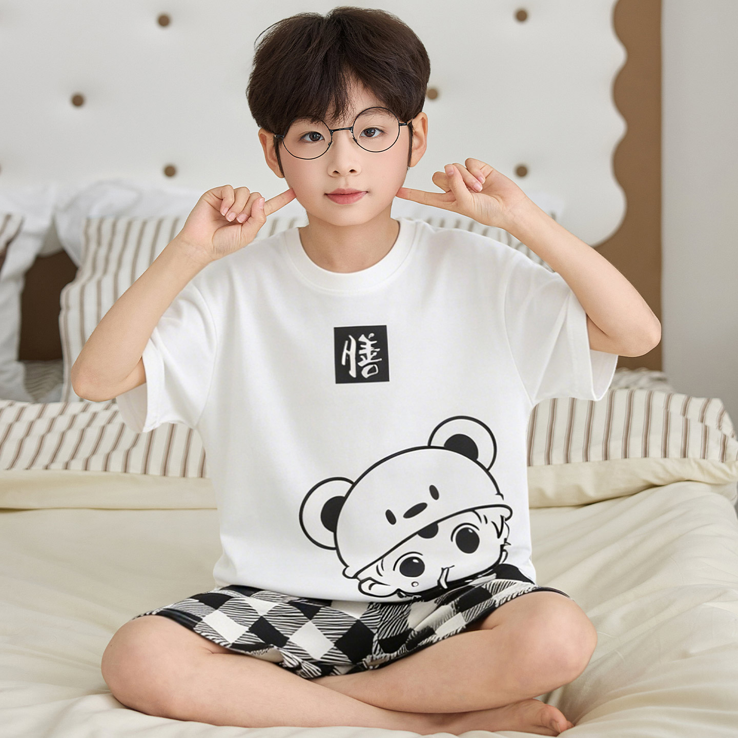 男童夏季圆领莫代尔短袖大童睡衣