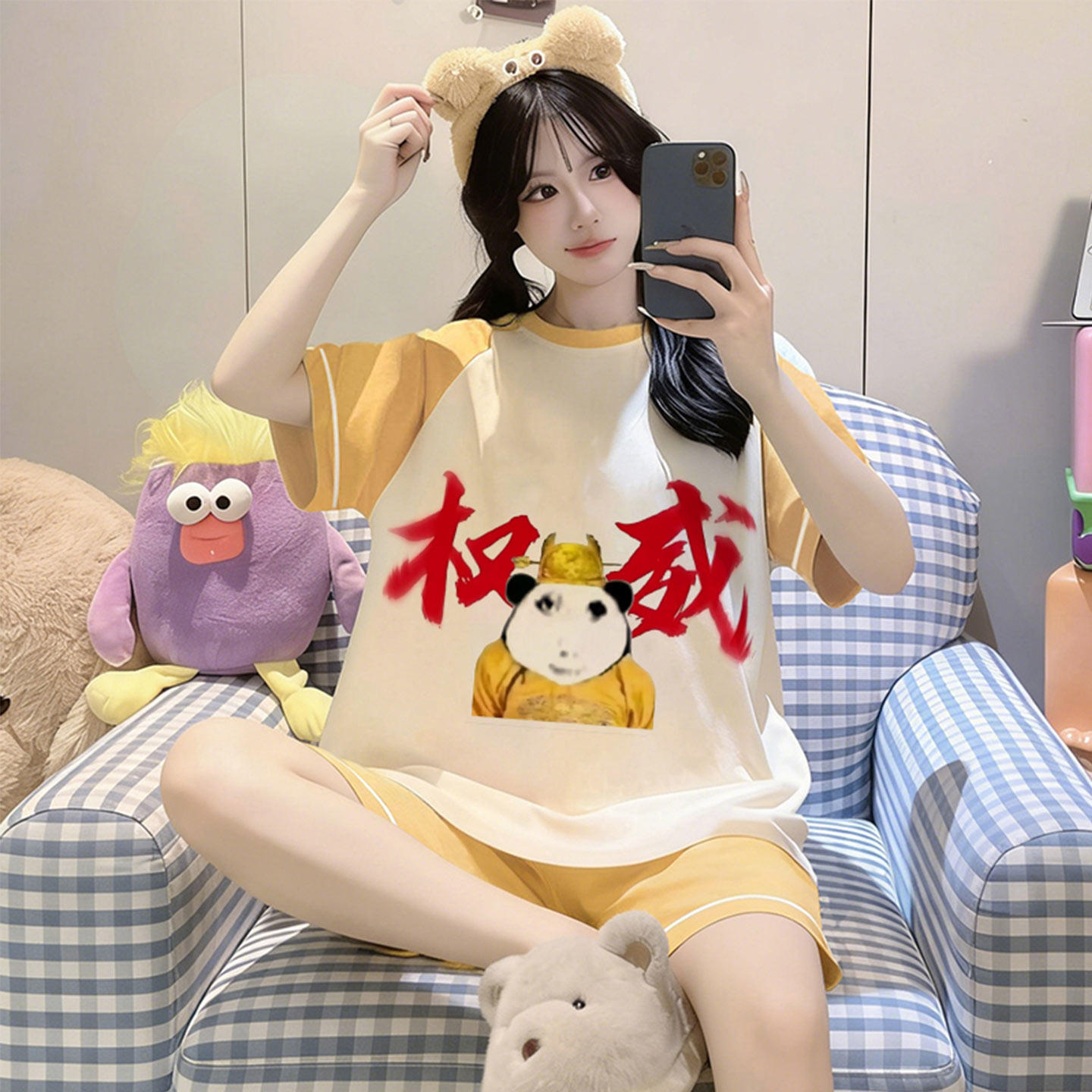 女生夏季短袖纯棉大童抽象家居服