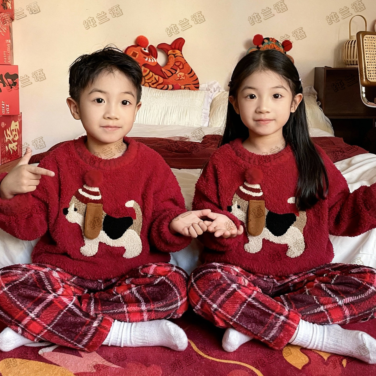 儿童秋冬季半边绒加厚新年拜年服