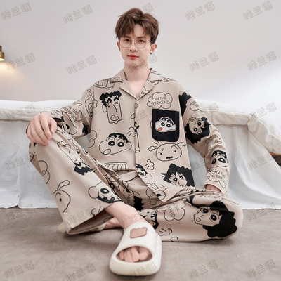 纯棉男款春秋季长袖加大码家居服