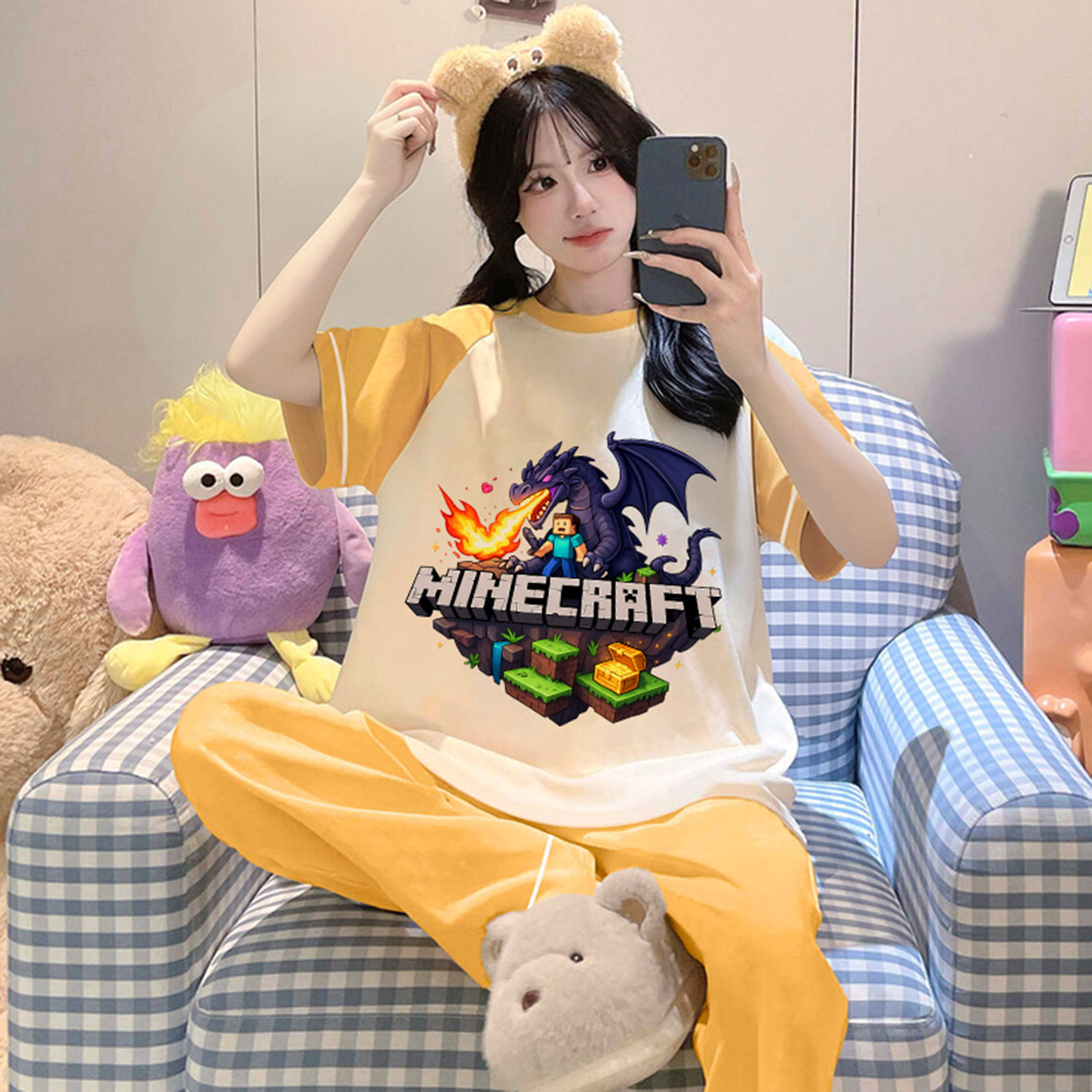 纯棉女款夏季短袖我的世界家居服