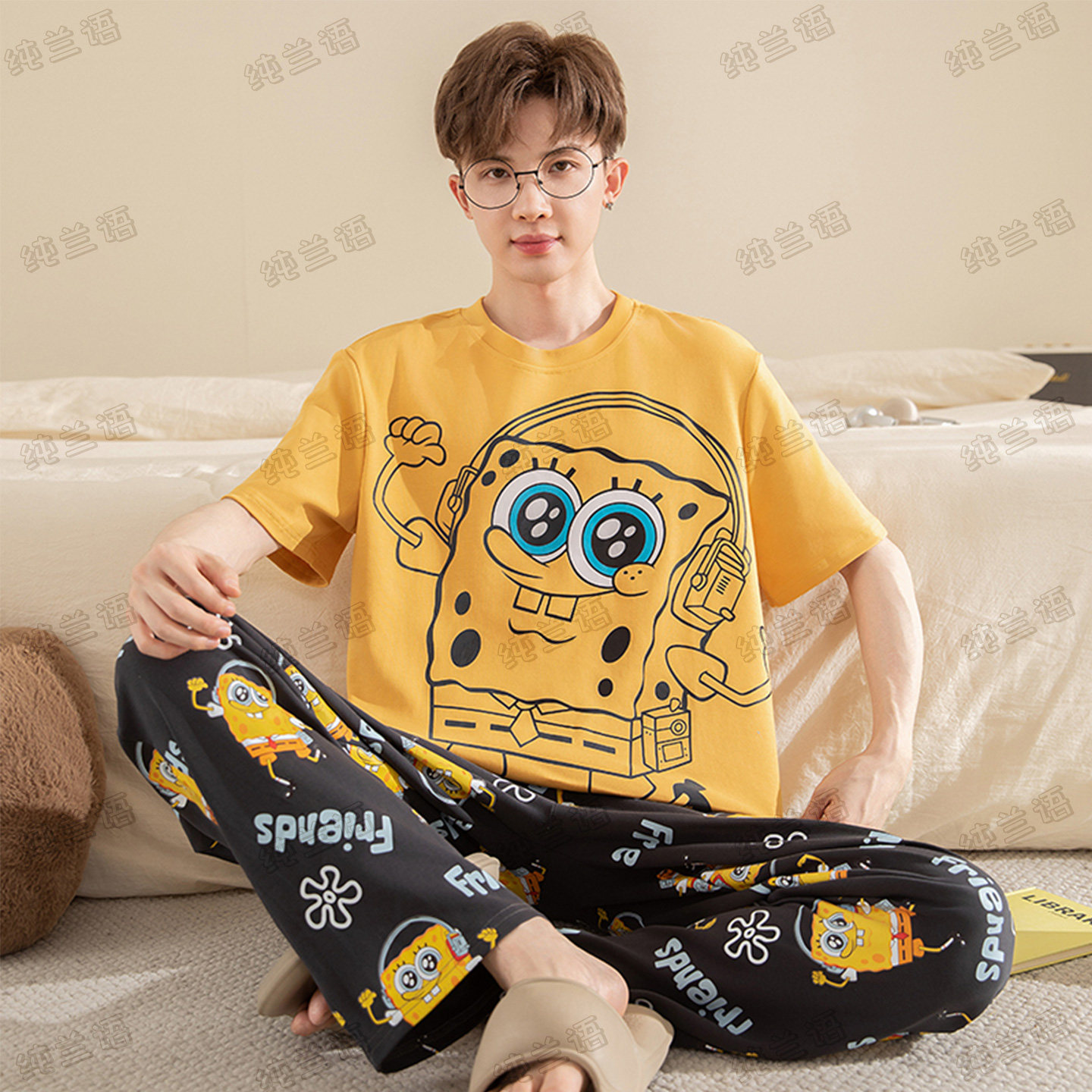 男款短袖纯棉夏季薄款家居服大码