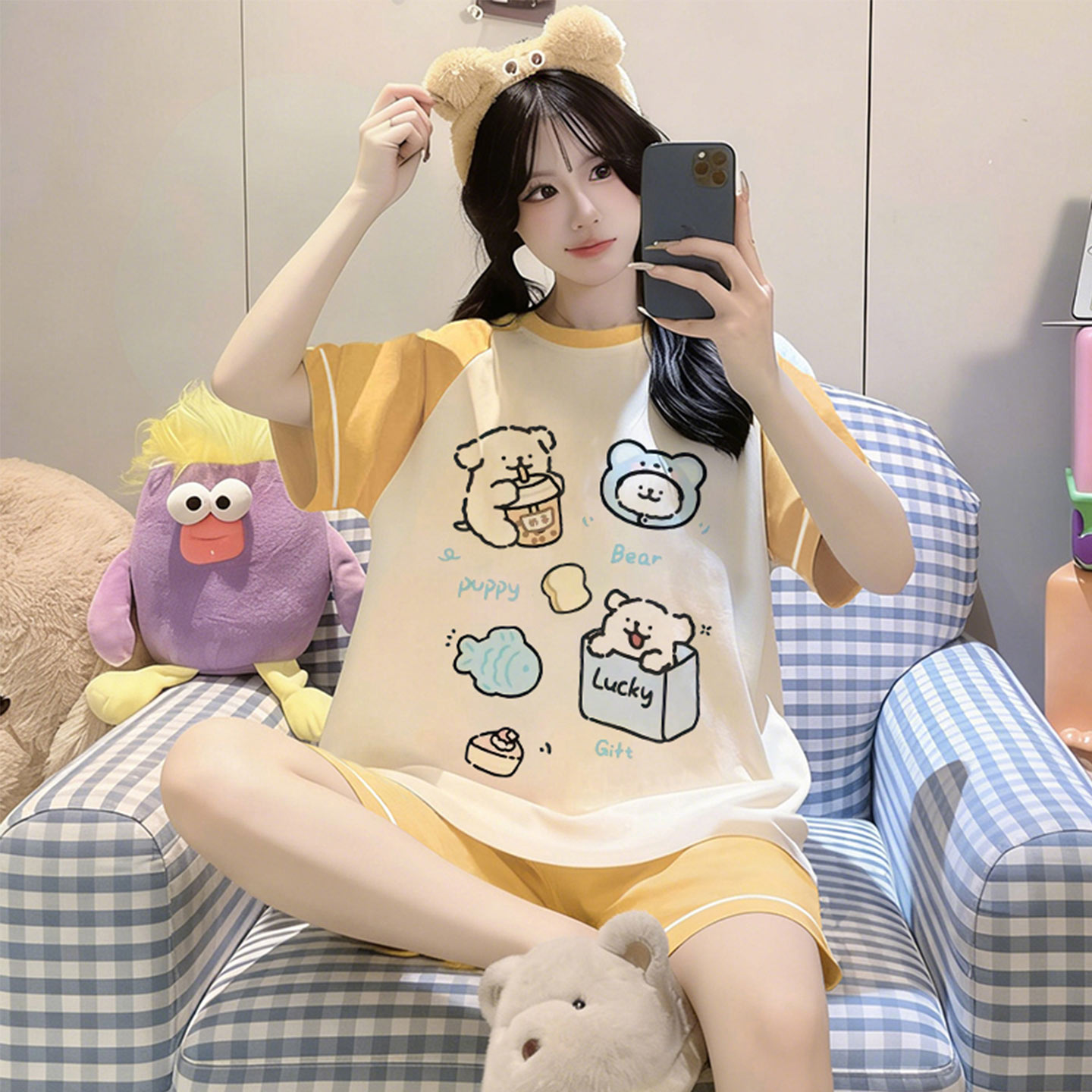 夏季薄款纯棉短袖卡通少女家居服