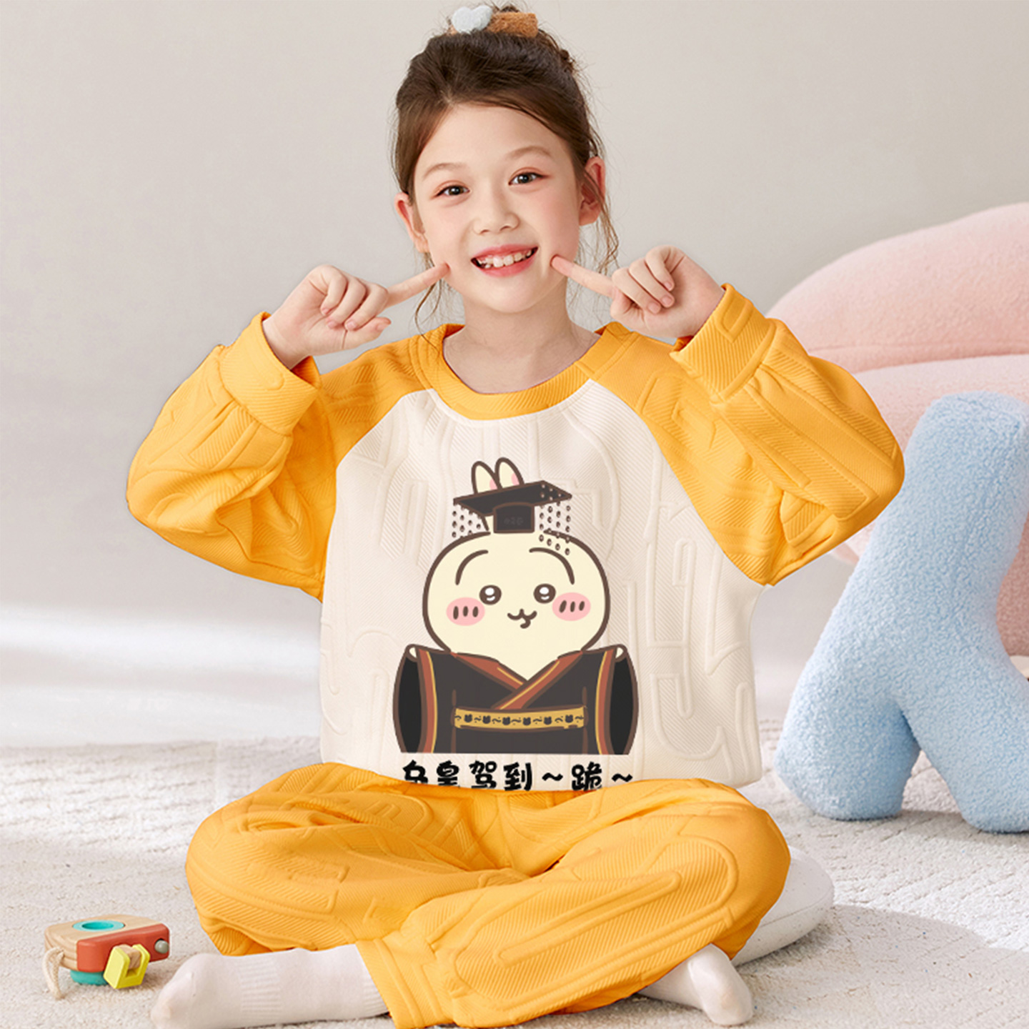 女童冬季加厚保暖夹层棉家居服