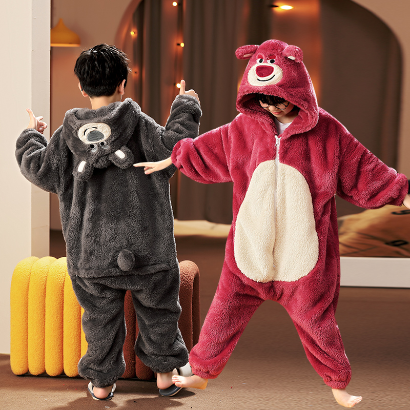 儿童珊瑚绒连体睡衣可爱小熊睡袋