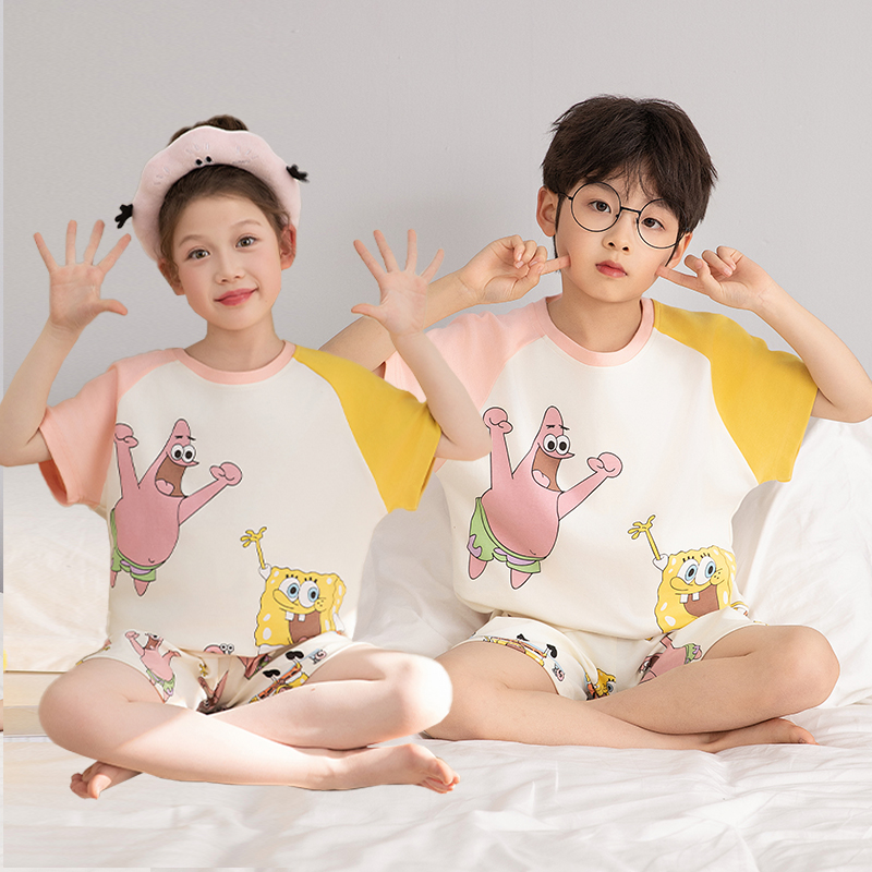 海绵宝宝儿童睡衣男女童纯棉短袖