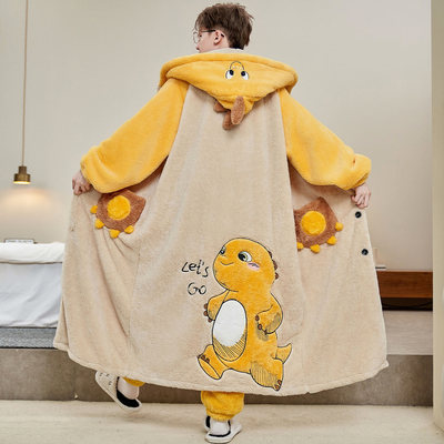 珊瑚绒睡衣男冬季青少年奶龙睡袍