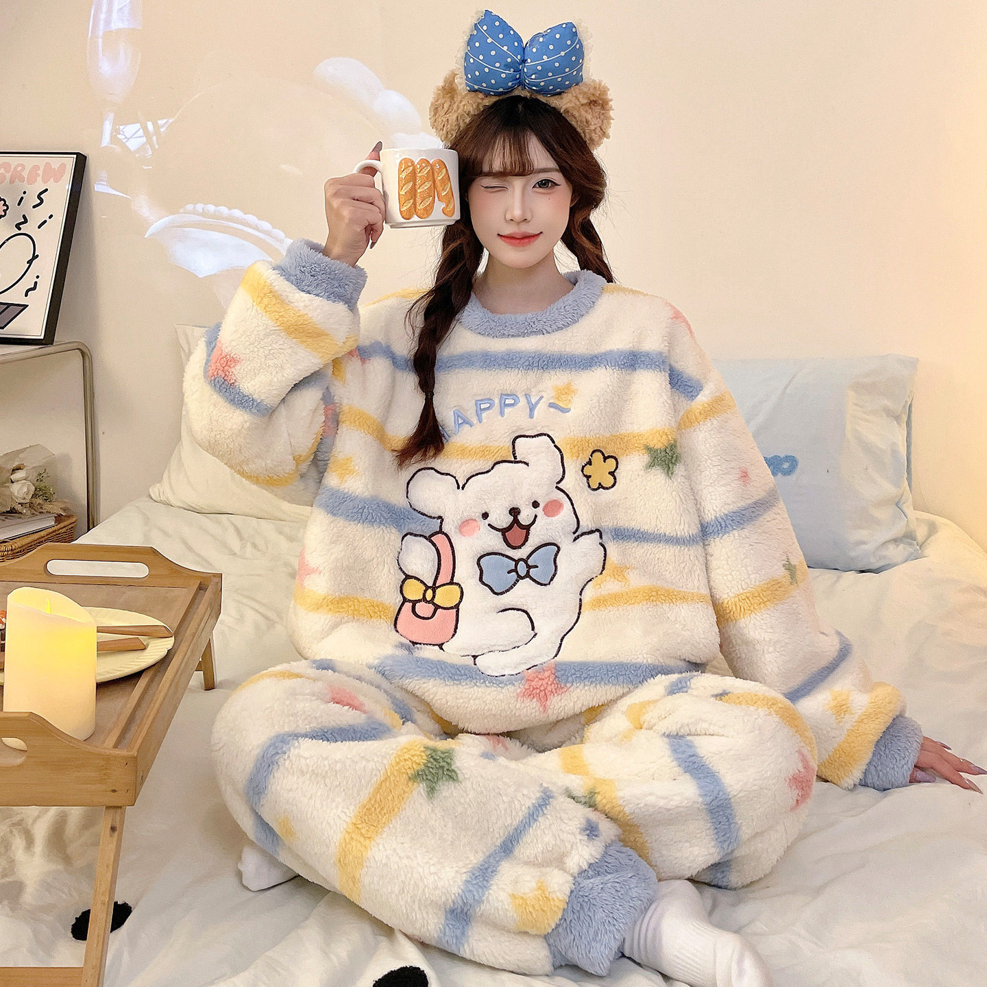软萌可爱珊瑚绒少女冬季加厚睡衣